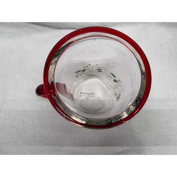 Pfaltzgraff Winterberry Pitcher red & clear etched glass holly holiday 8.75” - Picture 5 of 16